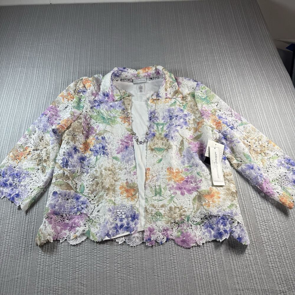 Alfred Dunner 2 In 1 Blouse Top Floral Lace Overlay Women’s XLP Classic Elegance